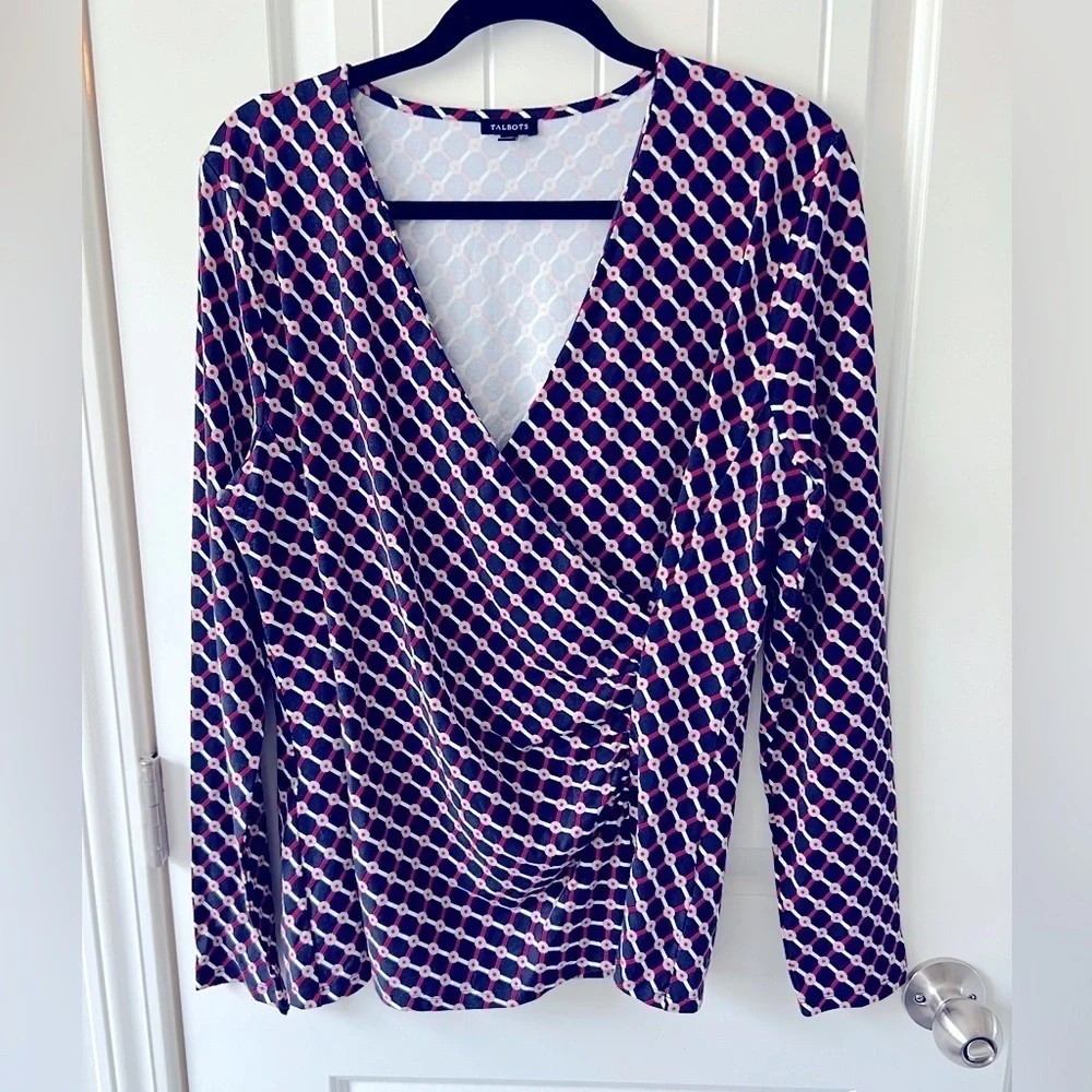 Talbots Crossover‎ Top Navy Red Beige Nautical Size XL - Picture 2 of 8
